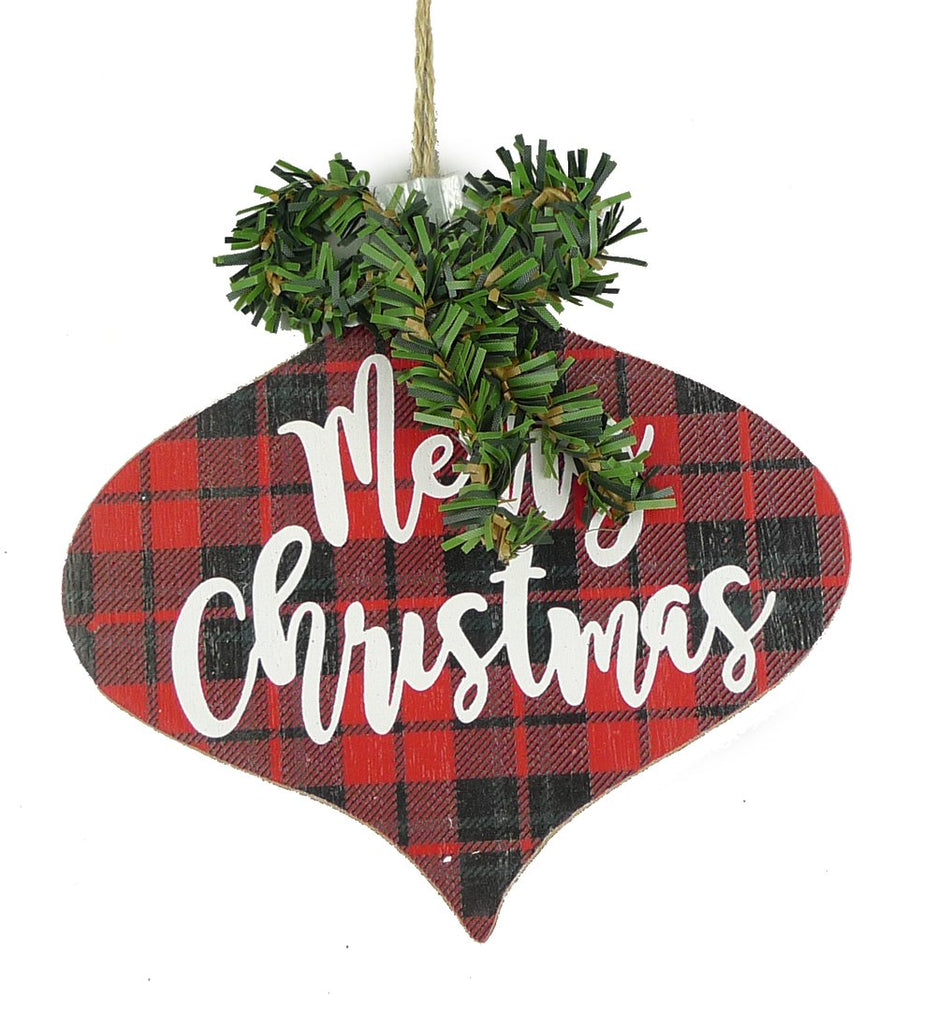 Buffalo Plaid Merry Christmas Finial Ornament - 85031BUFFALO - The Wreath Shop