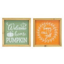 Fall Block Signs (Green/Orange) - 41144 - Welcome - The Wreath Shop