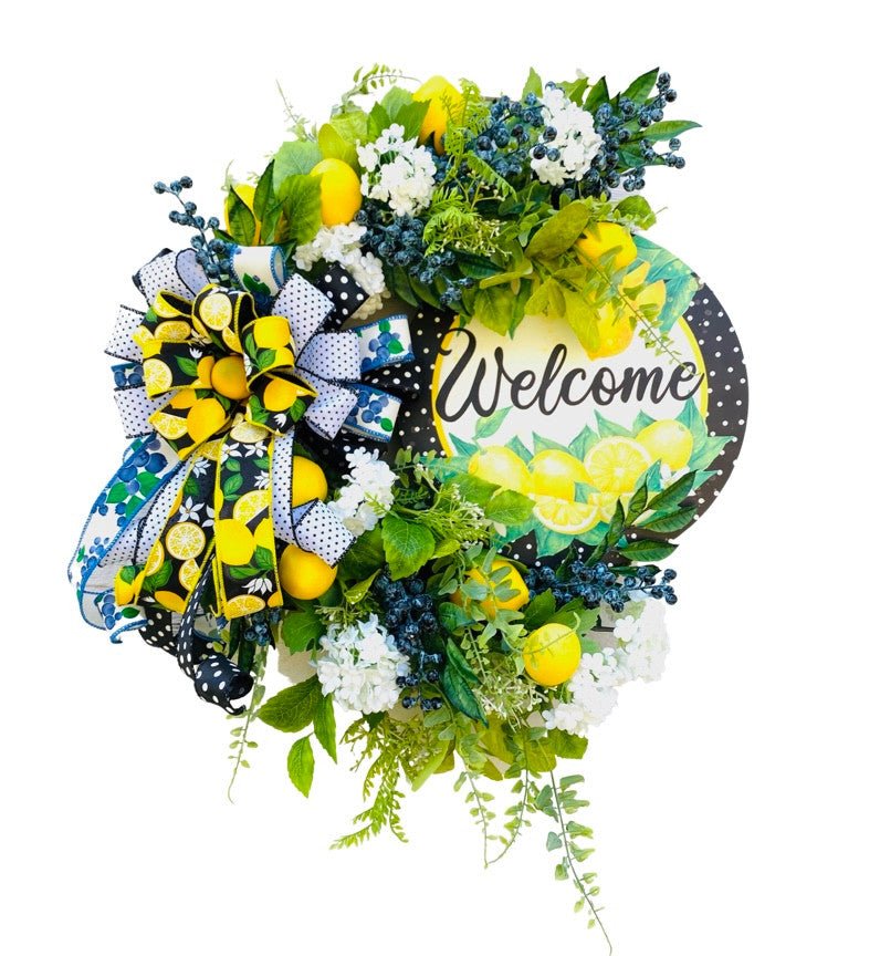 FB Live Blue/Yellow Lemon Wreath (Example Only) - Lemon Blueberry Wreath - The Wreath Shop