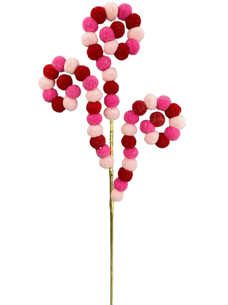 Felt Ball Curly Spray: Pink/Red - 85738PKBTRD - The Wreath Shop