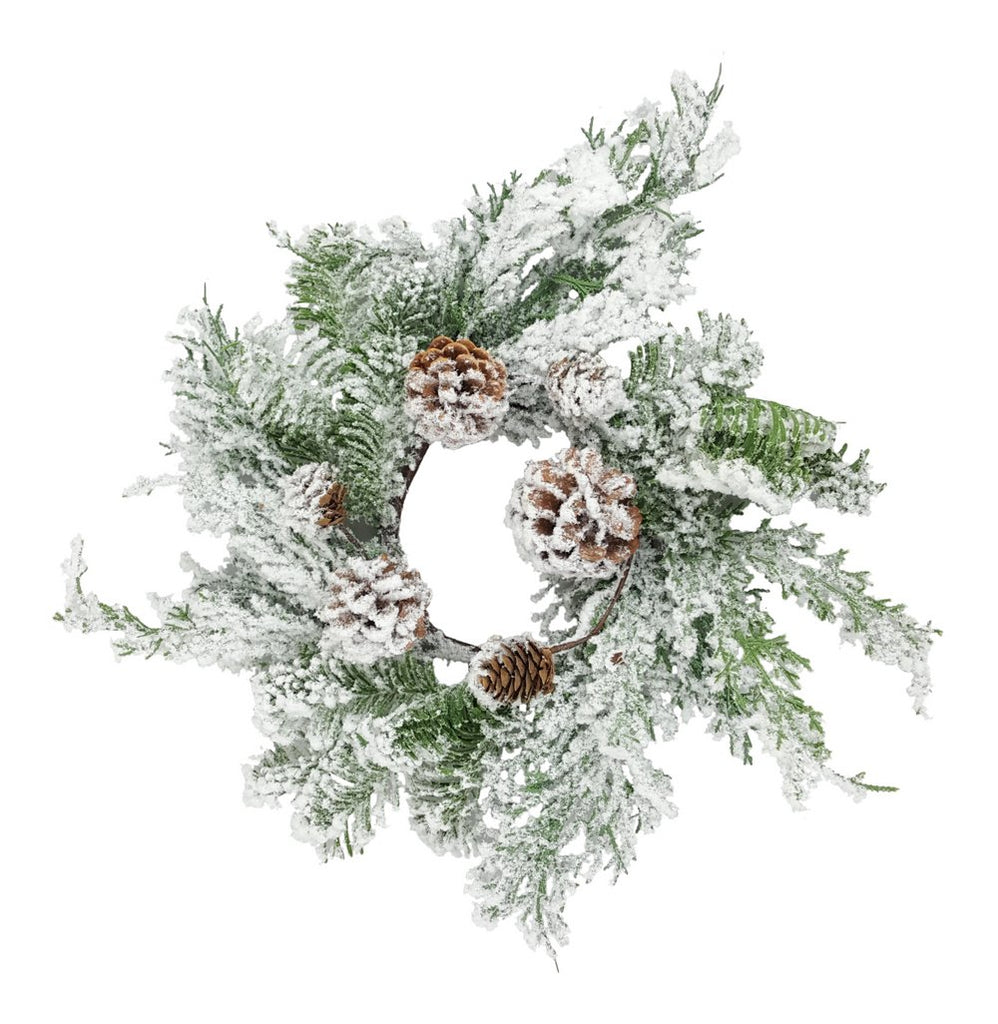 Flocked Pine Candle Ring - 84822CR4 - The Wreath Shop