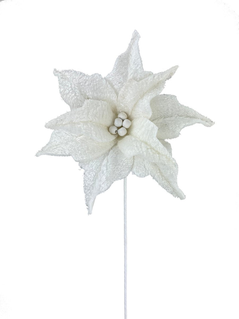 Fuzzy White Poinsettia Stem - 85634WT - The Wreath Shop
