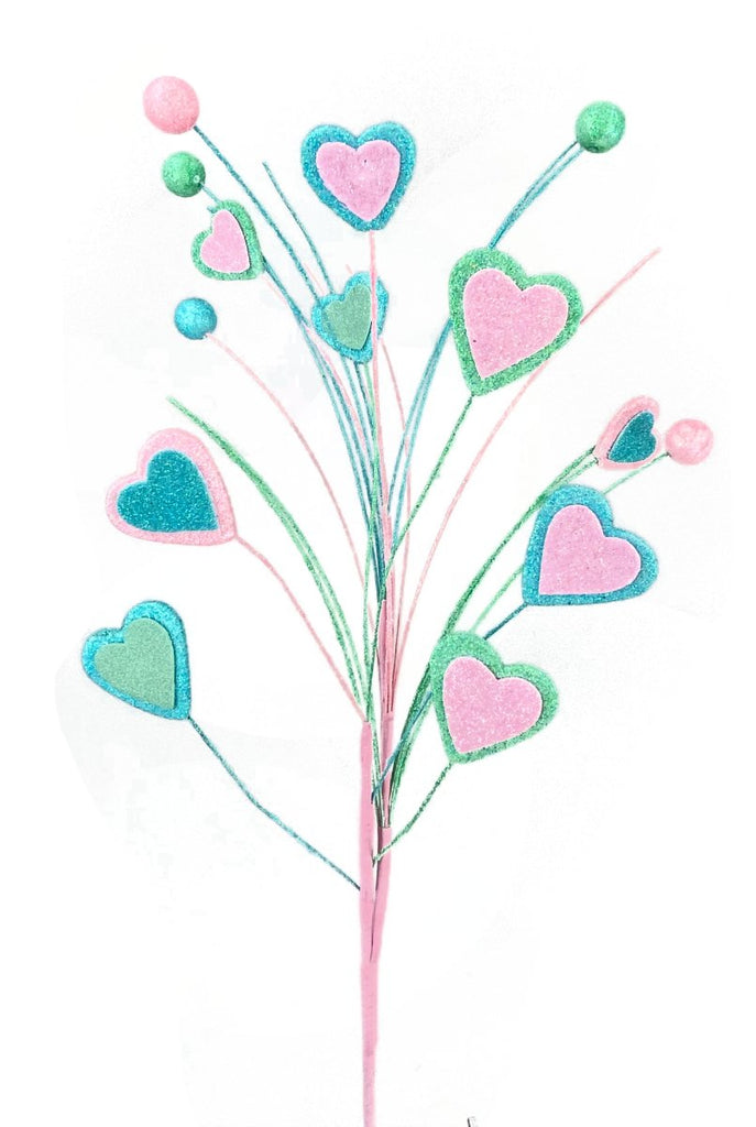 Glitter Heart Ball Spray: Pink/Blue/Grn - 63194PKBLGN - The Wreath Shop