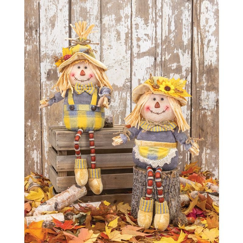 Grey Plaid Button Leg Scarecrow Sitters - 42228 - Boy - The Wreath Shop