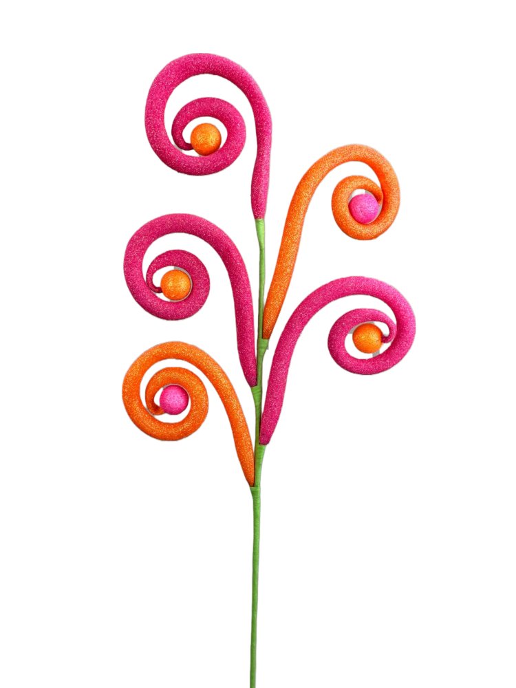 Large Curl Ball Spray: Hot Pink/Orange - 63440BTOR - The Wreath Shop