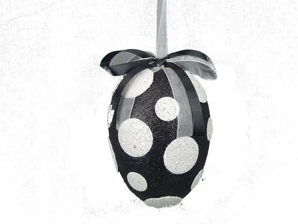 Large Polka Dot Easter Egg Ornament: Black/White - 62296BKWT - The Wreath Shop
