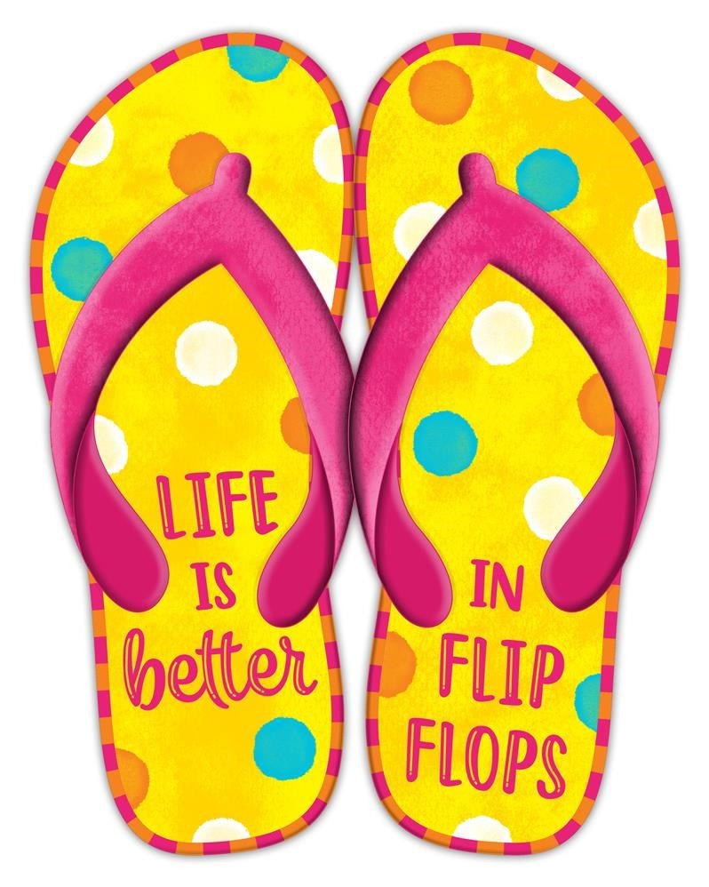Metal Life Is Better Flip Flops: Yllw/Pink - MD0964 - The Wreath Shop