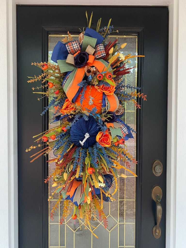 Navy/Orange Fall Pumpkin Swag (Example Only) - Navy/Orange Pumpkin Swag - The Wreath Shop