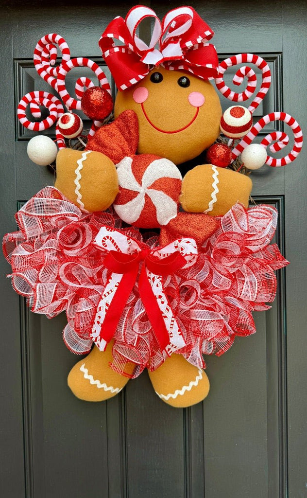 Peppermint Gingerbread Girl Wreath - Candy - Gingerbread Girl Candy - The Wreath Shop