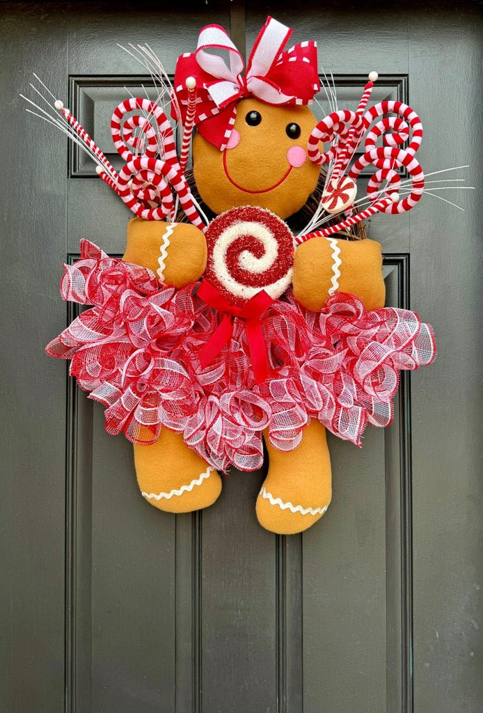 Peppermint Gingerbread Girl Wreath - Lollipop - Gingerbread Girl Lollipop - The Wreath Shop