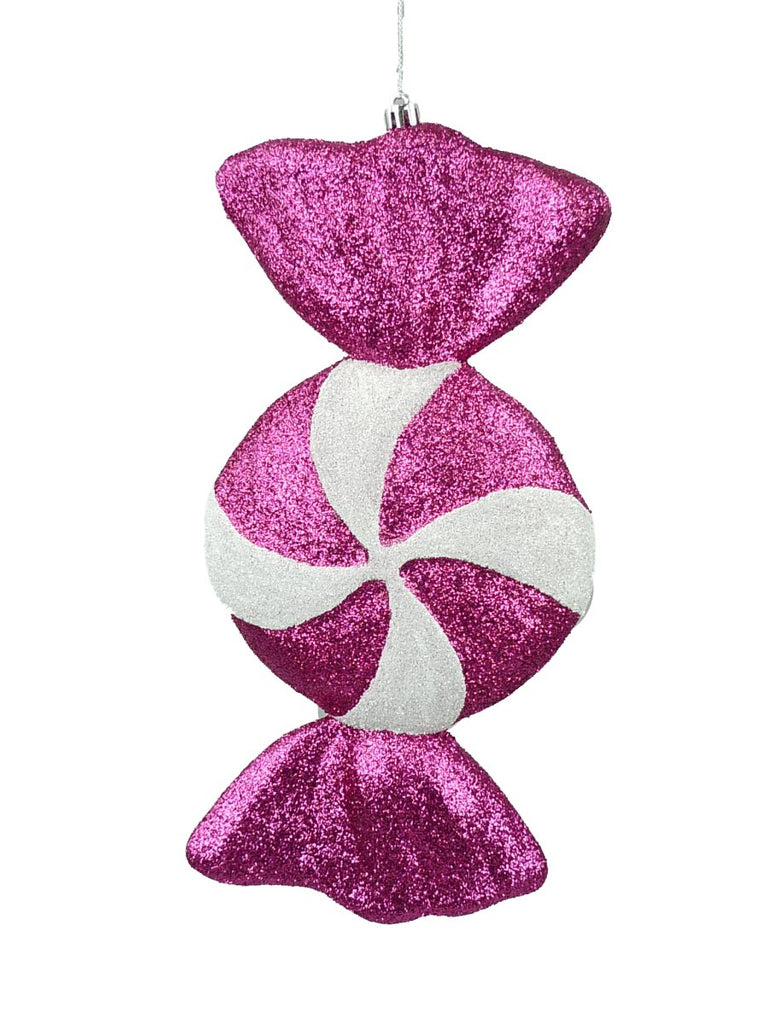 Pink Glitter Peppermint Candy Ornament - 84950PKWT - The Wreath Shop