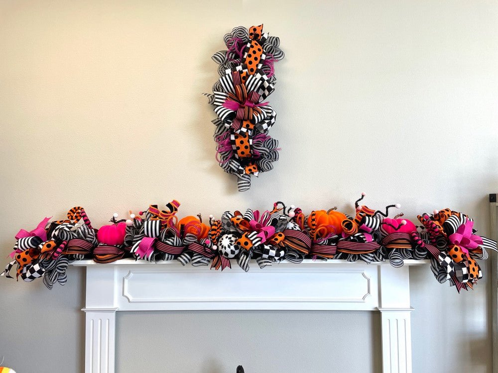 Pink/Orange 6' Halloween Garland (Example Only) - Pink Black Halloween Garland - The Wreath Shop