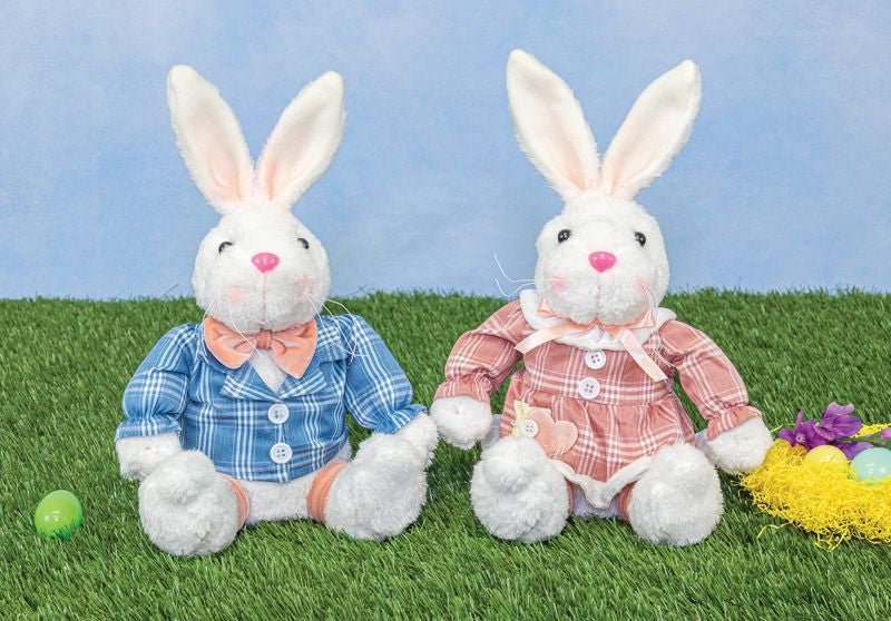 Plaid Thumpy Bunny Sitters: Pink/Blue - 61043-pink - The Wreath Shop