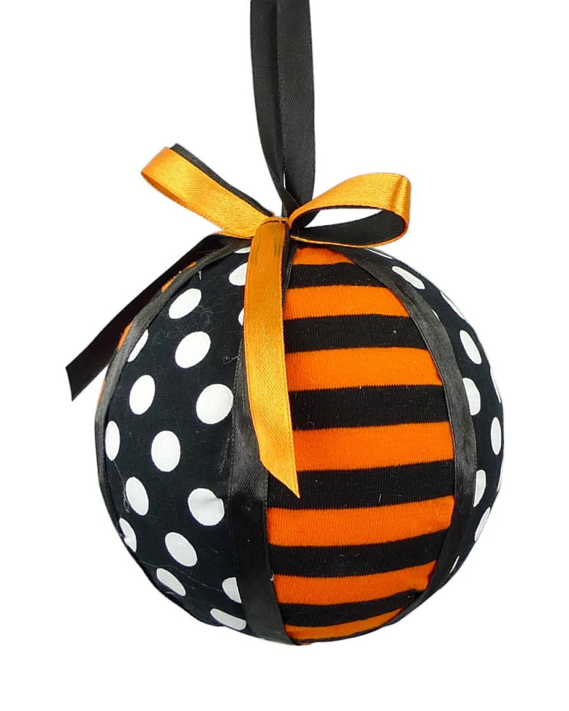 Polka Dot/Stripe Ball Ornament: Black/Orange/White - 56536ORBK - The Wreath Shop
