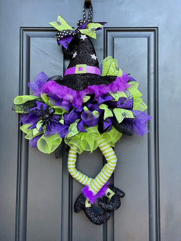 Purple/Green Witch Door Hanger - Purple Witch Door Hanger - The Wreath Shop