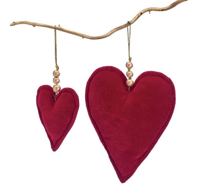 Red Velvet Heart w/ Gold Beads Hanger: Assorted Sizes (Sold Individually) - 9741108-small - The Wreath Shop