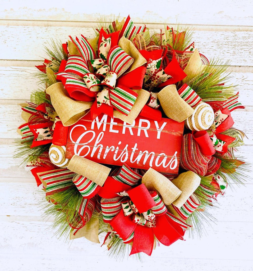 Rustic Merry Christmas Wreath (Example Only) - Rustic Merry Christmas Wreath - The Wreath Shop