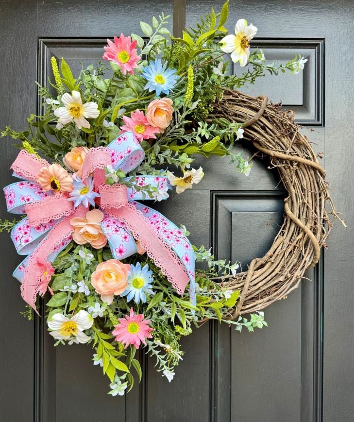 Spring Floral Grapevine Wreath - Free Shipping - Spring Floral Grapevine Wreath - The Wreath Shop
