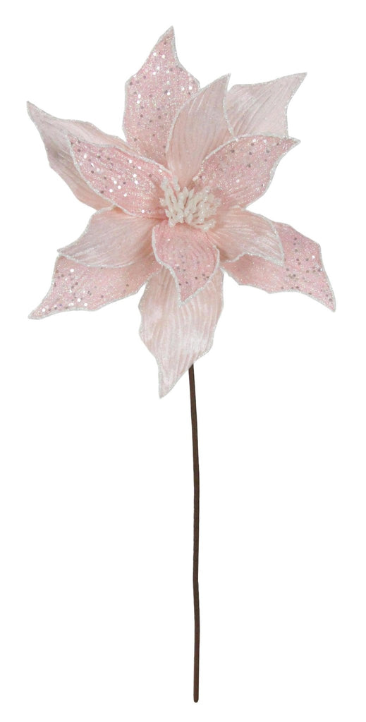 Textured Velvet Pink Poinsettia Stem 22" - XS398322 - The Wreath Shop