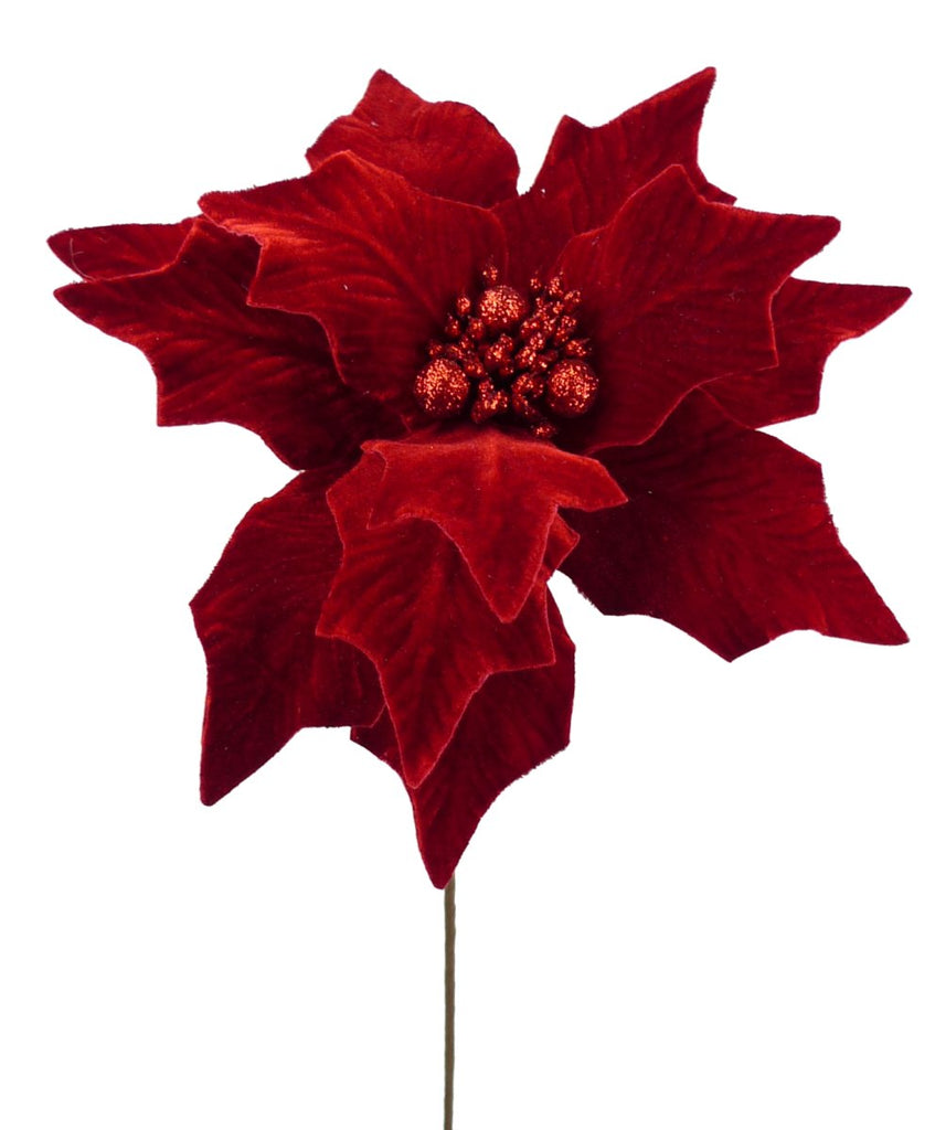 Velvet Poinsettia Pick: Red - 84589RD - The Wreath Shop