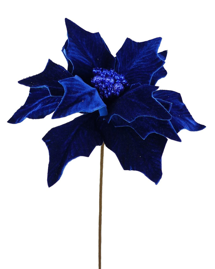 Velvet Poinsettia Pick: Royal Blue - 84589RYBL - The Wreath Shop
