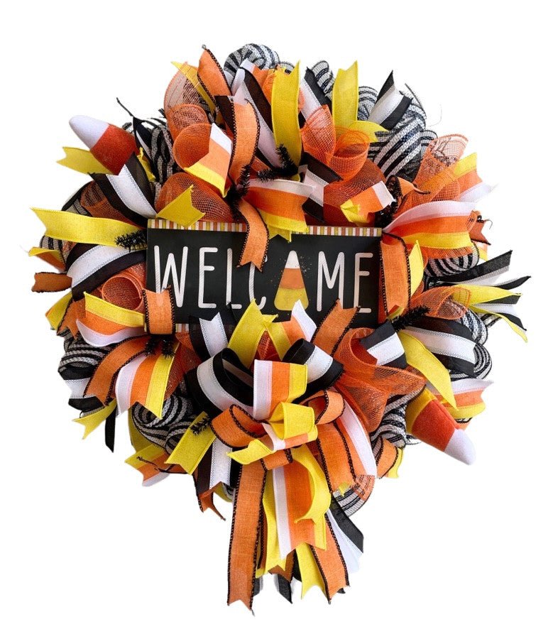 Welcome Candy Corn Wreath - Free Shipping - Welcome Candy Corn - The Wreath Shop