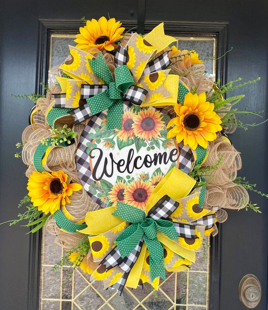 Welcome Sunflower Check Wreath Kit - Sunflower Welcome Wreath Kit - The Wreath Shop