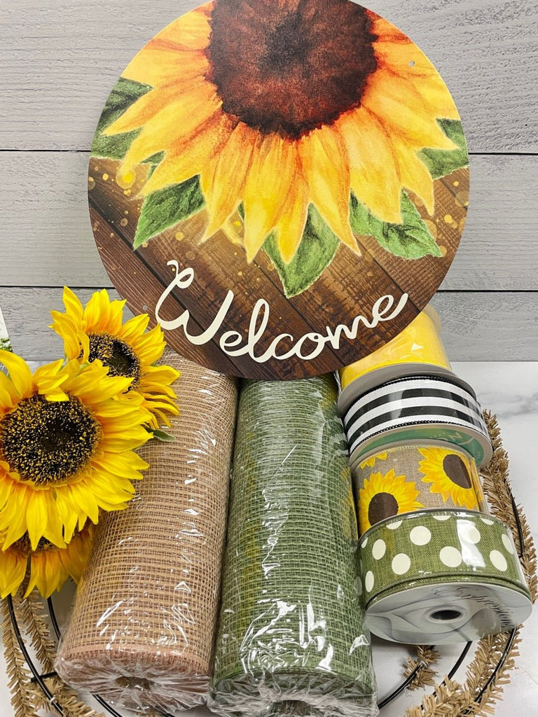 Welcome Sunflower Stripe Wreath Kit - Sunflower Stripe Kit - The Wreath Shop