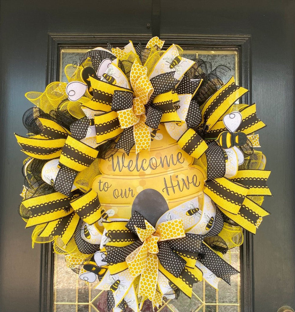 Welcome to Our Hive Bee Wreath (Example Only) - Welcome Hive Wreath - The Wreath Shop