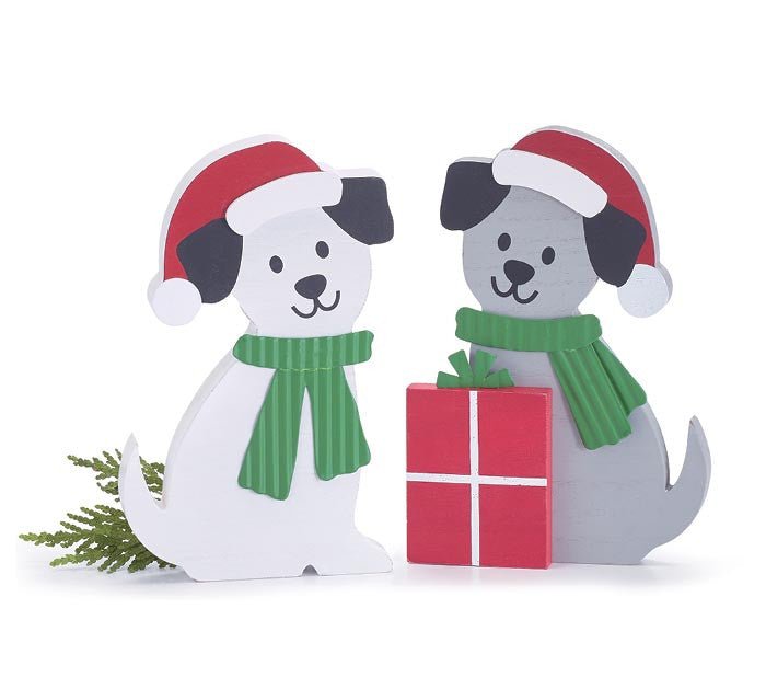 Wood Dog Christmas Sitters - 974264white - The Wreath Shop