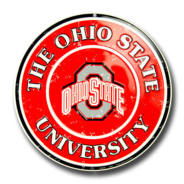 Ohio State Embossed Metal Circular Sign - The Wreath Shop