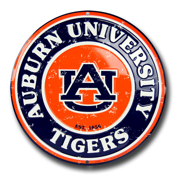 University of Auburn  Embossed Metal Circular Sign - The Wreath Shop