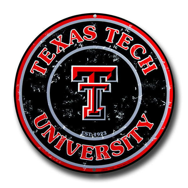 Texas Tech Red Raiders Embossed Metal Circular Sign - The Wreath Shop
