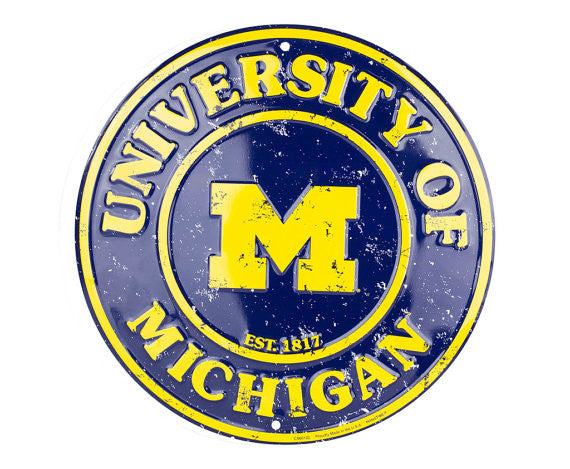 University of Michigan Embossed Metal Circular Sign - The Wreath Shop