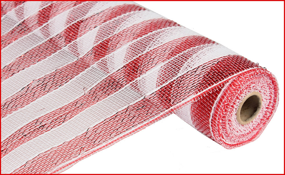 21" Deco Poly Mesh: Red/White Stripe - The Wreath Shop