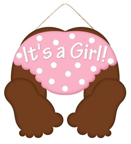 10" Dark Baby Bottom Sign: It's a Girl - AP870802-girl - The Wreath Shop