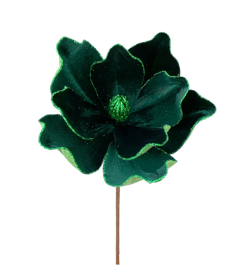10" Dark Green Velvet Magnolia Stem - 85318DKGN - The Wreath Shop