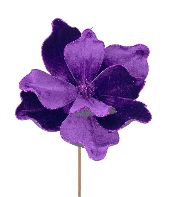 10" Dark Purple Velvet Magnolia Stem - 85318DKPU - The Wreath Shop