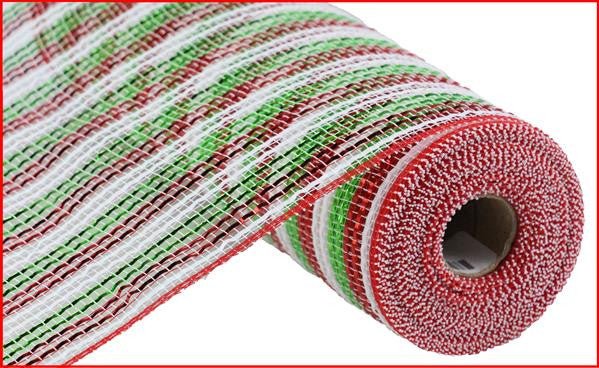 10" Deco Poly Mesh: Deluxe Red/Wht/Lime Stripe - RY801793 - The Wreath Shop