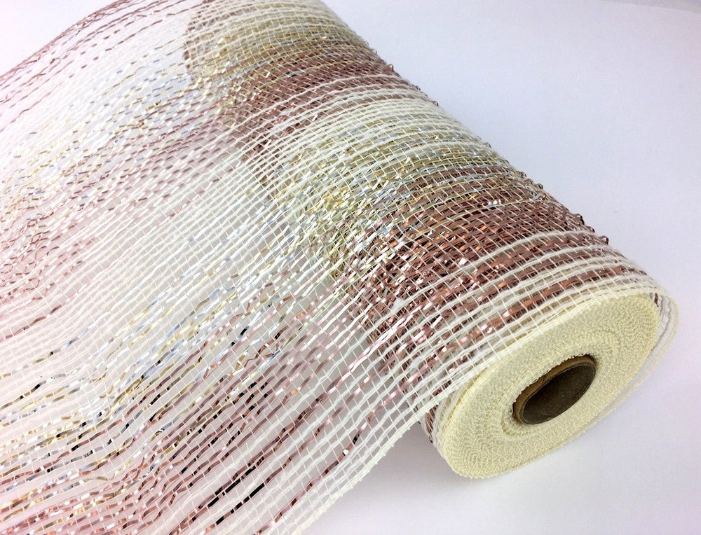10" Deco Poly Mesh: Ivory/Rose Gold Blended - 10yds - XB99410-26 - The Wreath Shop