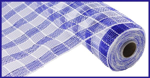 10" Deco Poly Mesh: Metallic Check Blue/White - RE1367N6 - The Wreath Shop