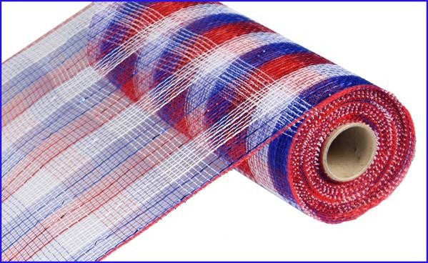 10" Deco Poly Mesh: Metallic Check Red/White/Blue - RE1370EX - The Wreath Shop