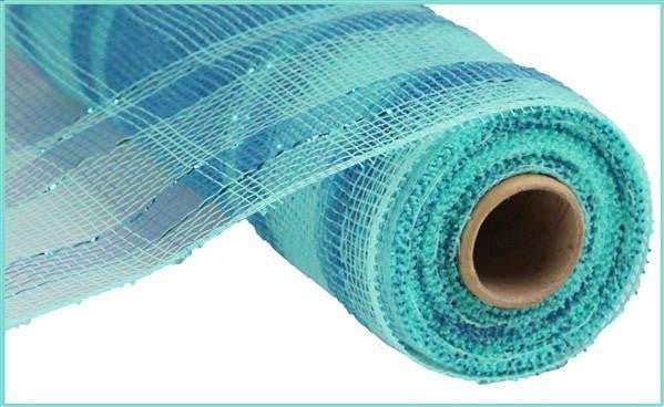 10" Deco Poly Mesh: Metallic Plaid Aqua/Turq - RE1383RA - The Wreath Shop