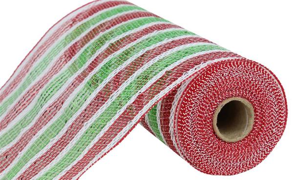 10" Deco Poly Mesh: Metallic Red/Lime/White Stripe - RY860193 - The Wreath Shop
