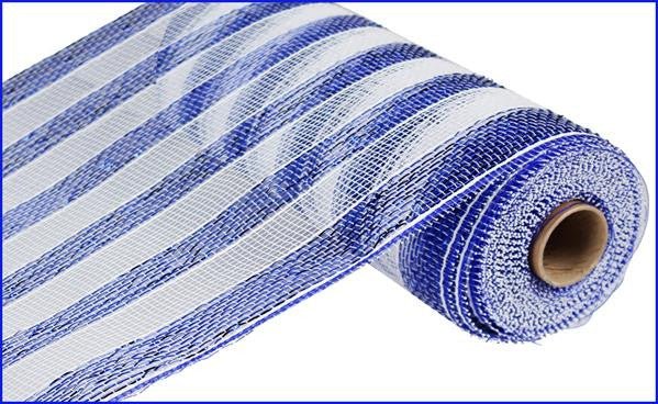 10" Deco Poly Mesh: Metallic Royal Blue/White Stripe - RE1316N6 - The Wreath Shop
