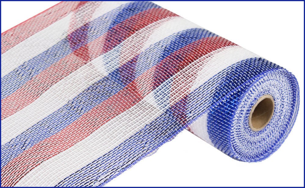 10" Deco Poly Mesh: Metallic Stripe Patriotic Red White Blue - RE1332H3 - The Wreath Shop