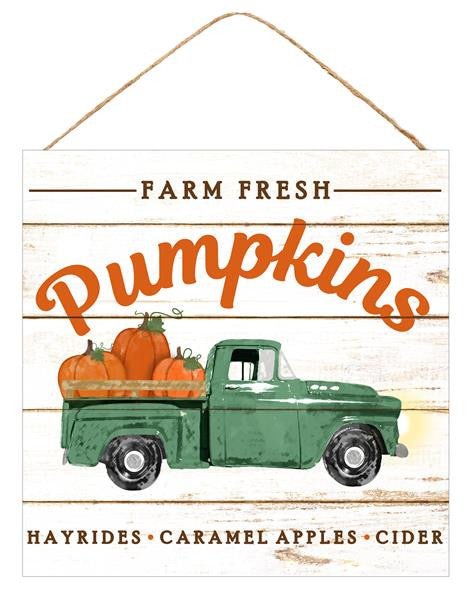 10" Farm Fresh Pumpkins Truck Sign - AP8280 - The Wreath Shop