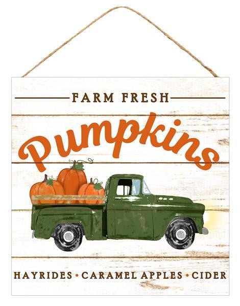 10" Farm Fresh Pumpkins Truck Sign: Moss Green - AP8344 - The Wreath Shop