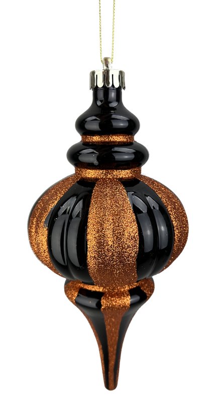 10" Glitter Finial Stripe Ornament: Orange/Black - 57066BKOR - The Wreath Shop