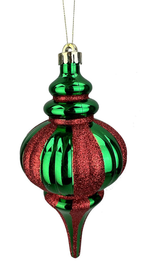 10" Glitter Finial Stripe Ornament: Red/Green - 84910RDGN - The Wreath Shop